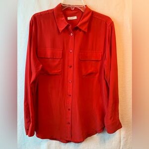 Equipment Femme 100% silk button-down, deep orange, long sleeve shirt, large